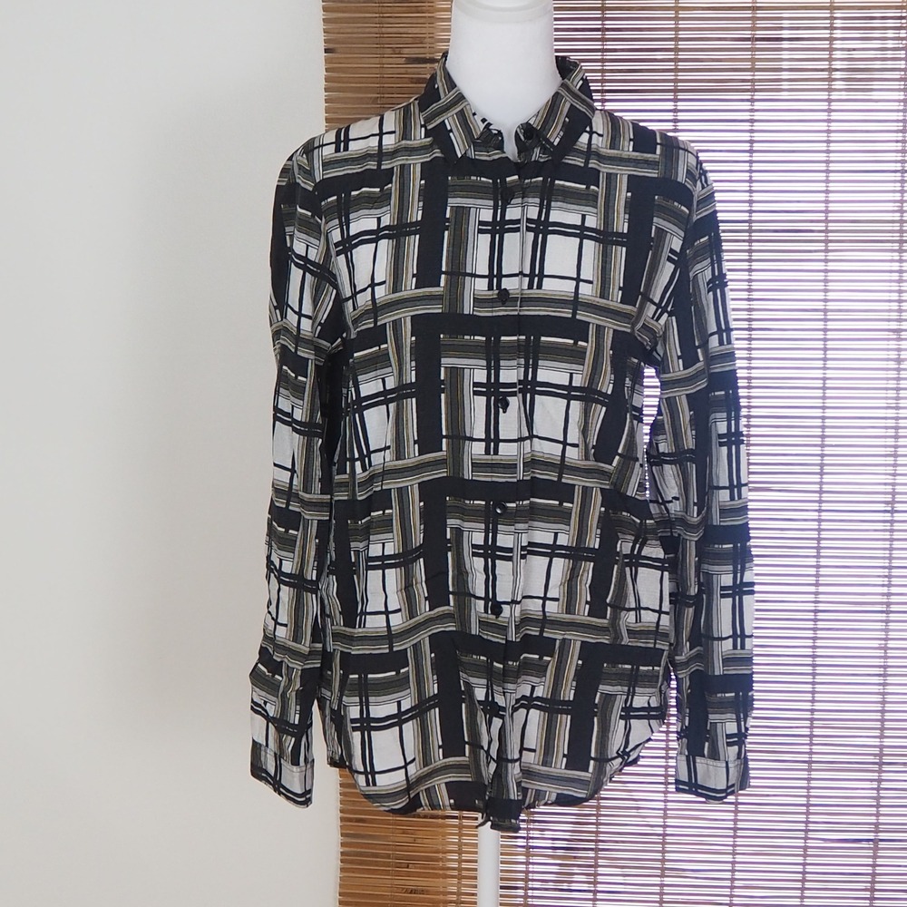 The Kooples Paris Plaid‎ Check Women's Long Sleeve Button Front Shirt Sz 2